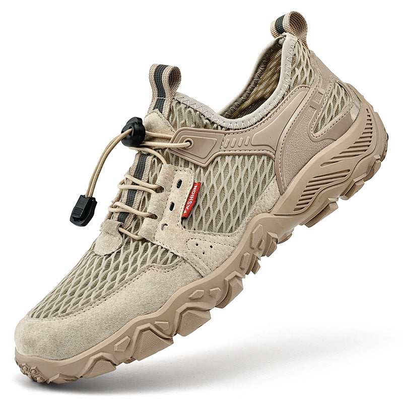 Men’s Breathable Leather Mesh Non-Slip Hiking Casual Shoes