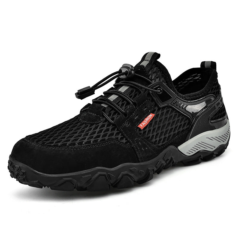 Men’s Breathable Leather Mesh Non-Slip Hiking Casual Shoes