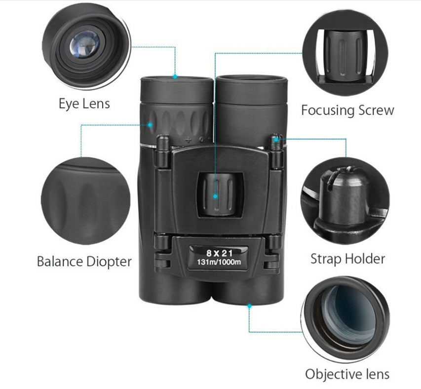8x21 Compact Folding Binoculars