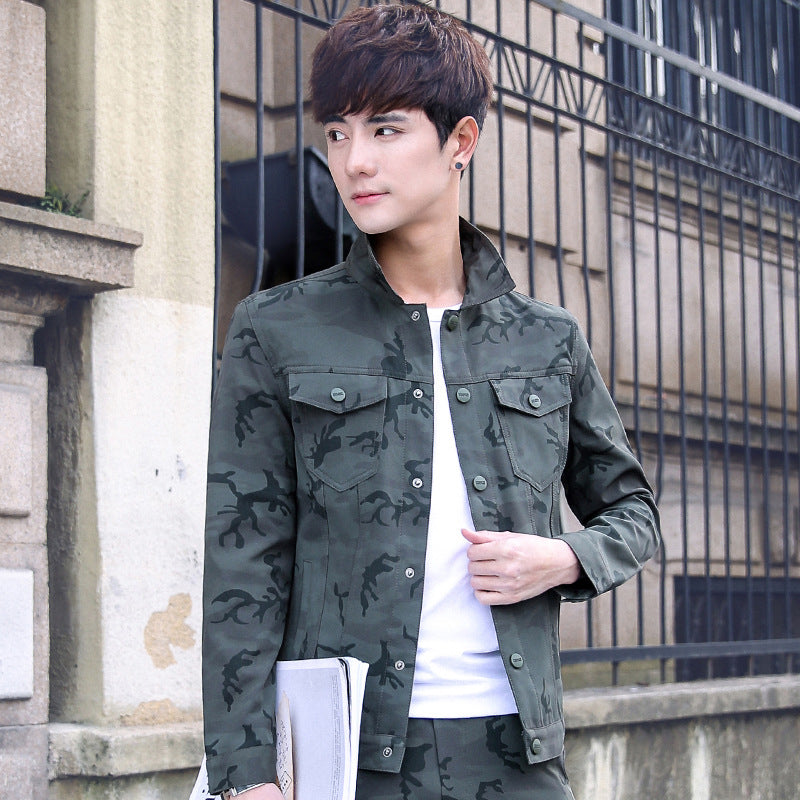 Men's Camouflage Jacket And Overalls Outfit Set