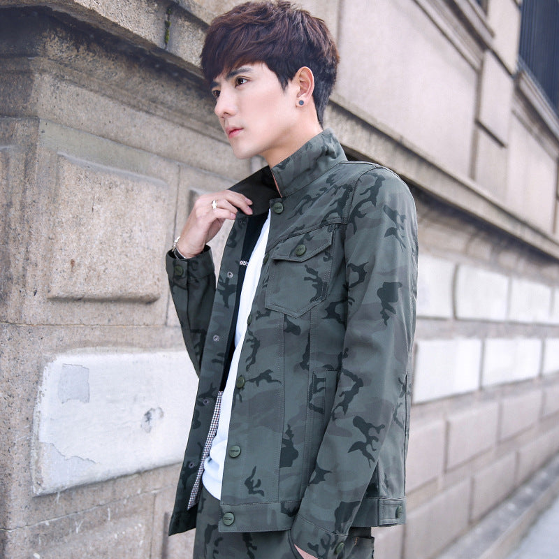 Men's Camouflage Jacket And Overalls Outfit Set
