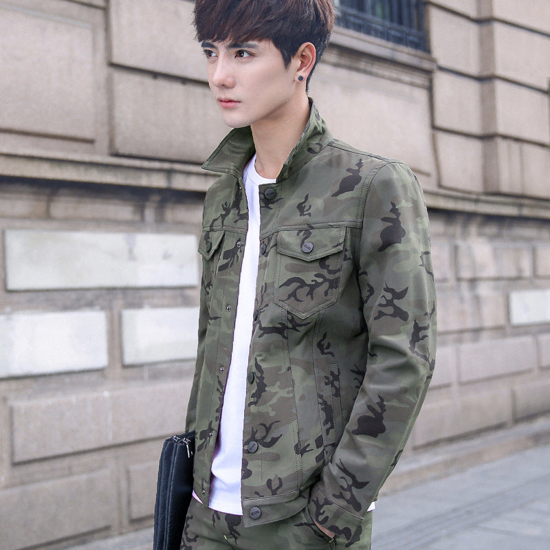 Men's Camouflage Jacket And Overalls Outfit Set