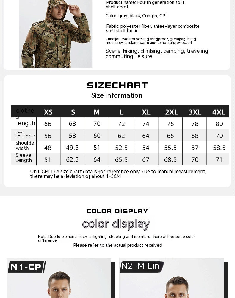 Men's Camouflage Waterproof Fleece Softshell Jacket