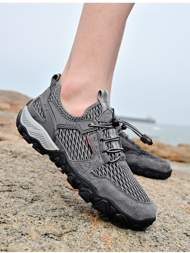 Men’s Breathable Leather Mesh Non-Slip Hiking Casual Shoes