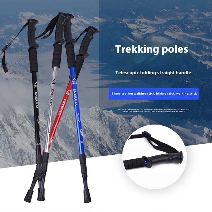 Retractable Three Section Folding Hiking Walking Stick