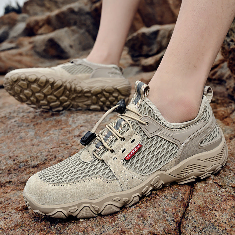 Men’s Breathable Leather Mesh Non-Slip Hiking Casual Shoes