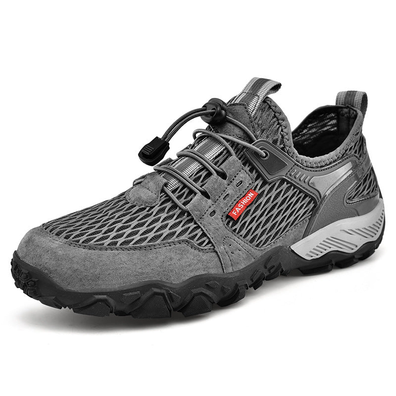 Men’s Breathable Leather Mesh Non-Slip Hiking Casual Shoes
