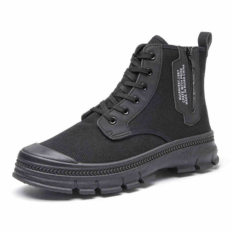 Men's High-Top Side Zipper Hiking Work Boots Thickened Shoes