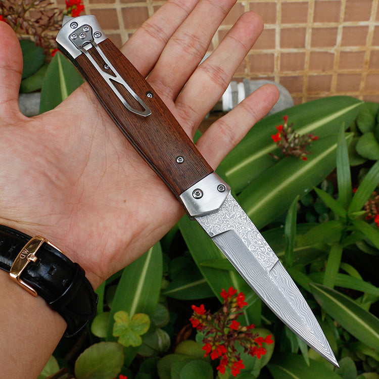 VG10 Damascus Steel Folding Pocket Hunting Knife Wenge Handle