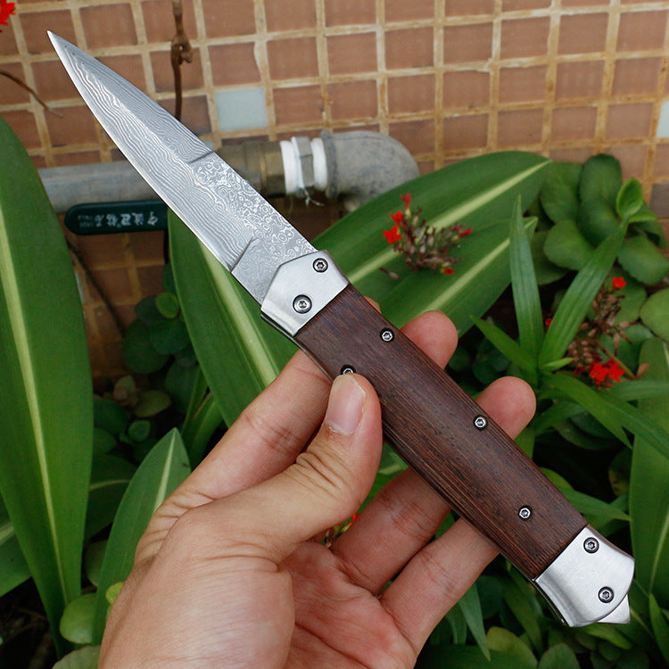 VG10 Damascus Steel Folding Pocket Hunting Knife Wenge Handle