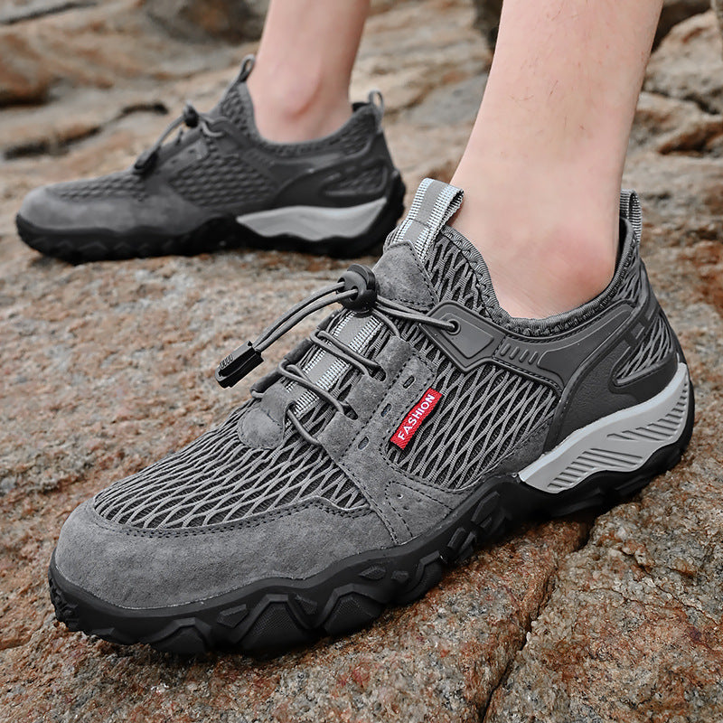 Men’s Breathable Leather Mesh Non-Slip Hiking Casual Shoes