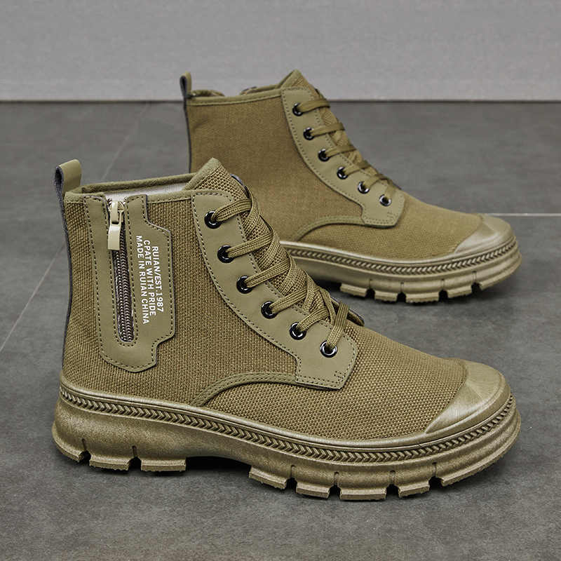Men's High-Top Side Zipper Hiking Work Boots Thickened Shoes