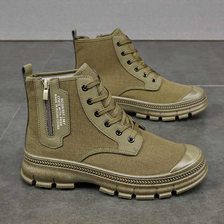 Men's High-Top Side Zipper Hiking Work Boots Thickened Shoes