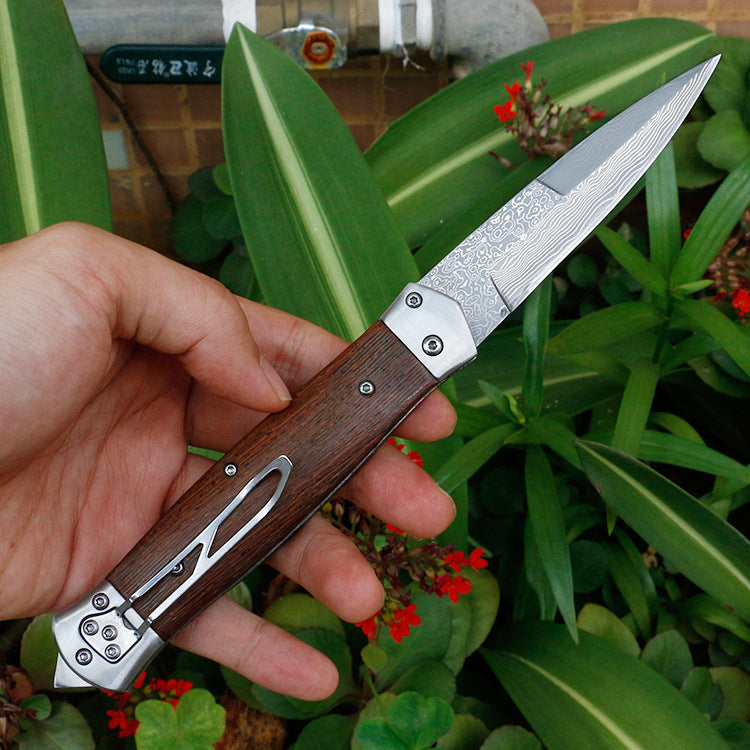 VG10 Damascus Steel Folding Pocket Hunting Knife Wenge Handle