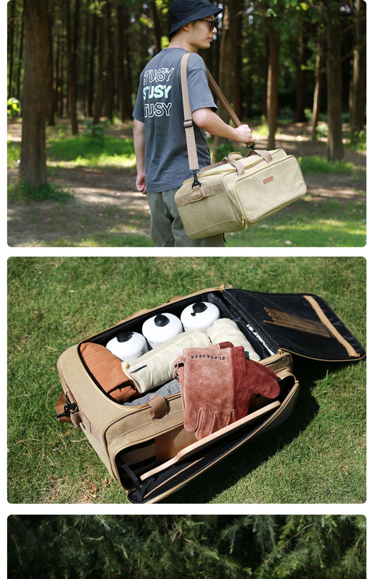 Camping Cookware Tableware Set With Gas Stove Bag