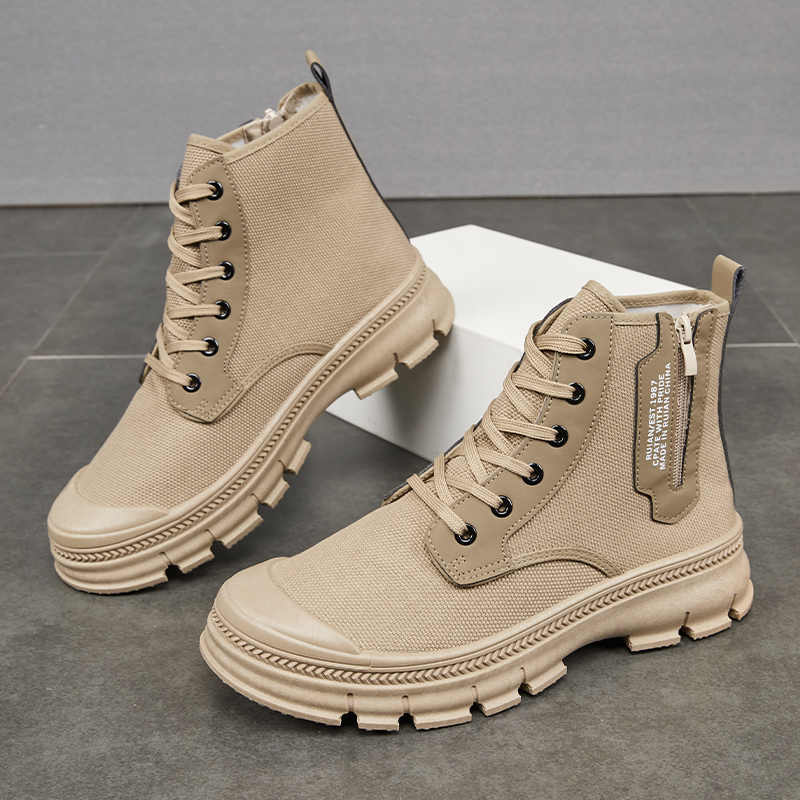 Men's High-Top Side Zipper Hiking Work Boots Thickened Shoes