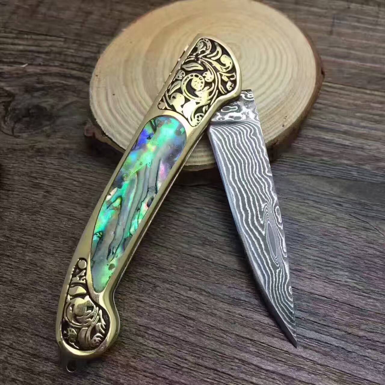 Camping Hunting Folding Survival Combat Knife With Natural Shell