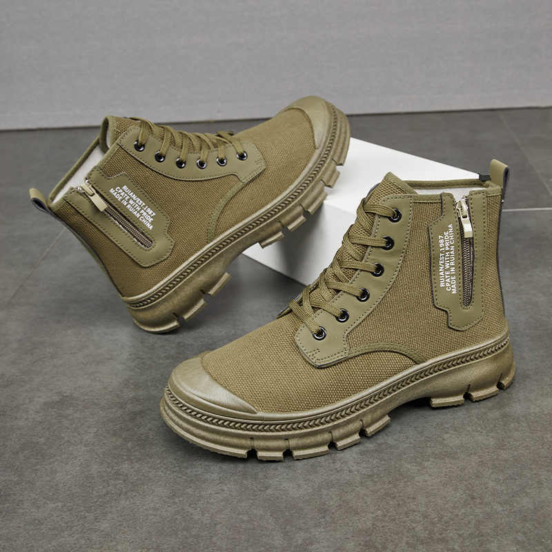 Men's High-Top Side Zipper Hiking Work Boots Thickened Shoes