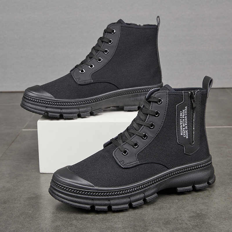 Men's High-Top Side Zipper Hiking Work Boots Thickened Shoes