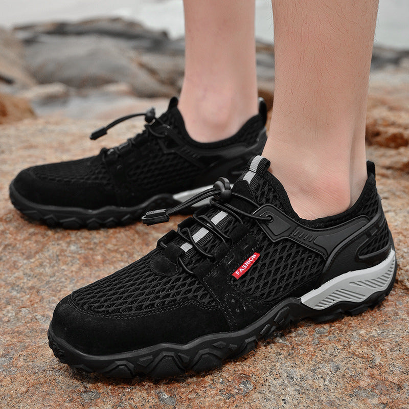Men’s Breathable Leather Mesh Non-Slip Hiking Casual Shoes