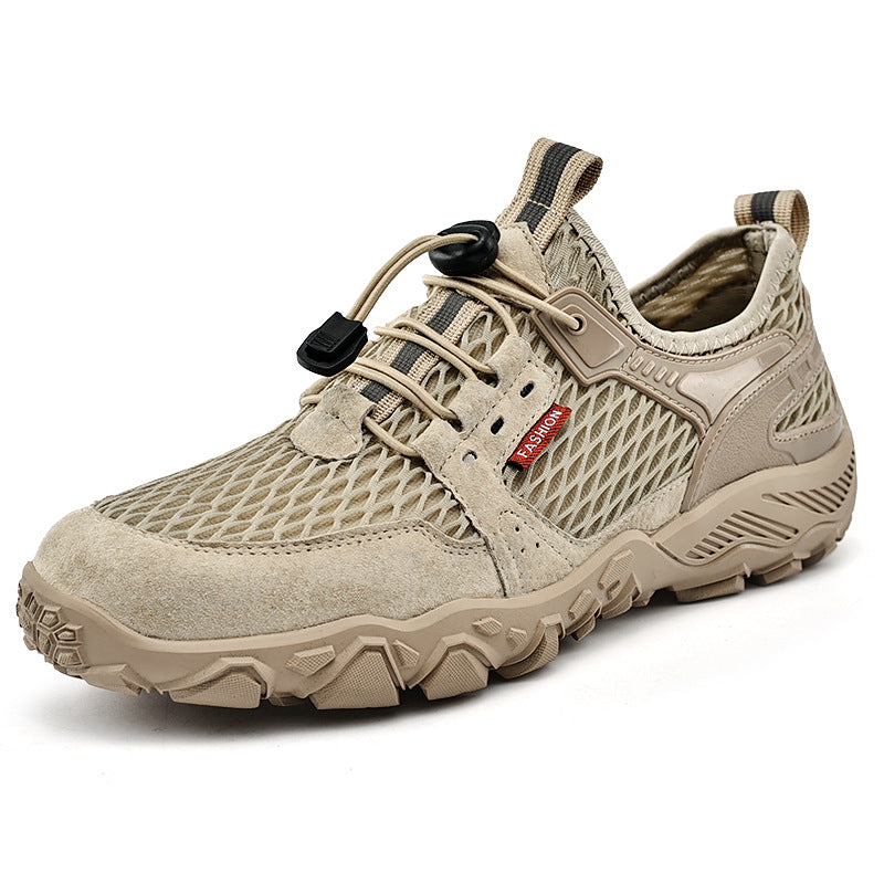 Men’s Breathable Leather Mesh Non-Slip Hiking Casual Shoes
