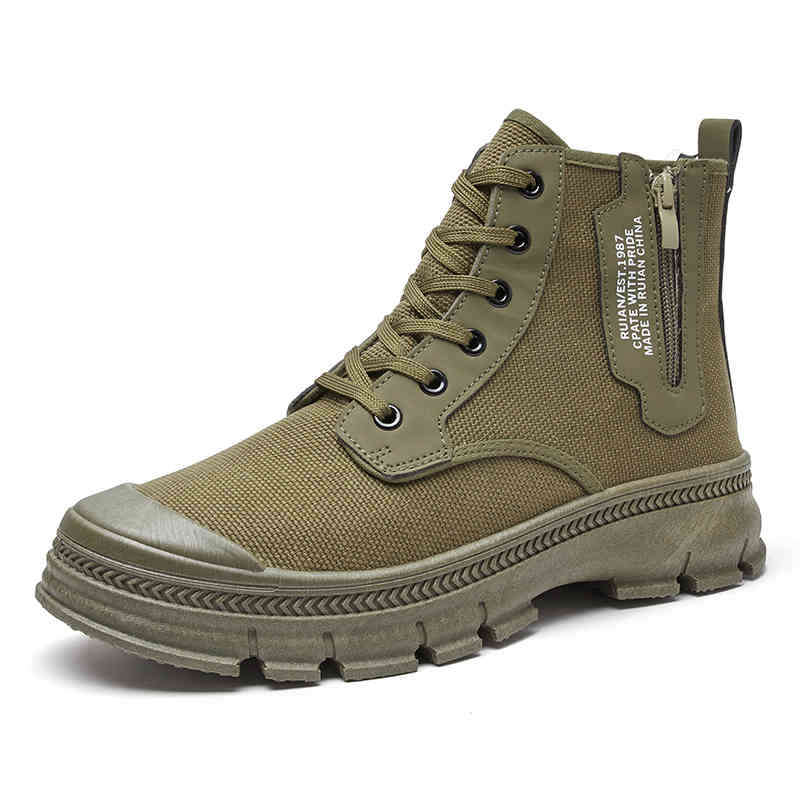 Men's High-Top Side Zipper Hiking Work Boots Thickened Shoes