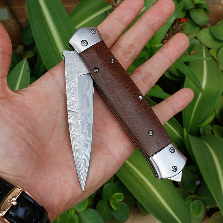 VG10 Damascus Steel Folding Pocket Hunting Knife Wenge Handle