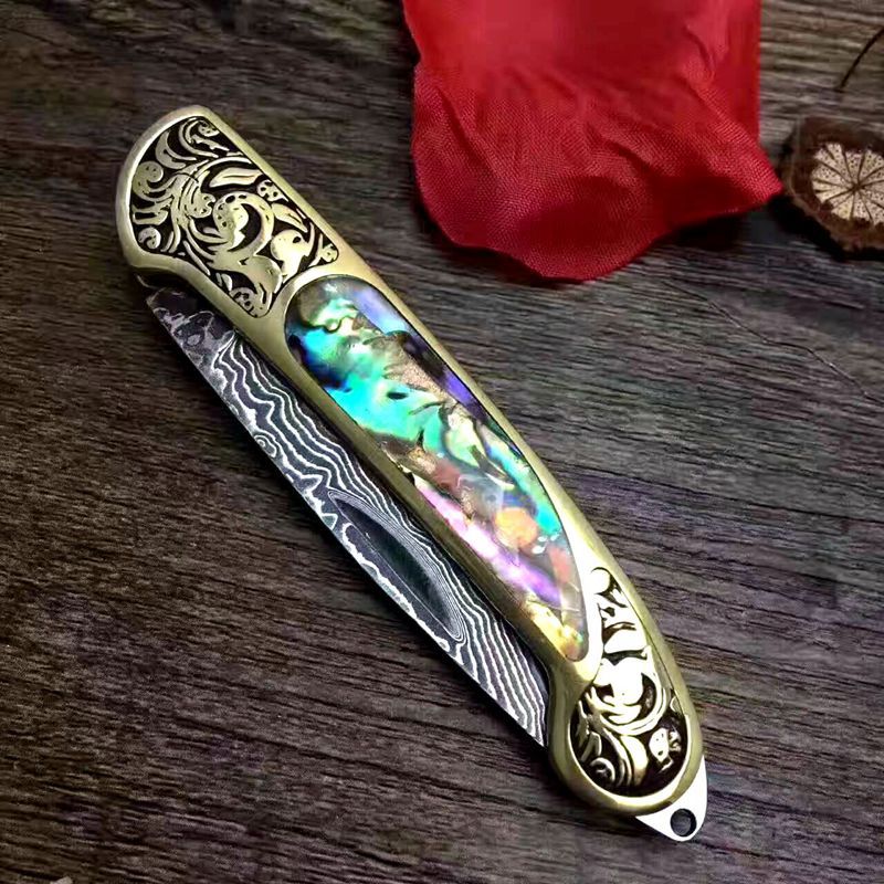 Camping Hunting Folding Survival Combat Knife With Natural Shell