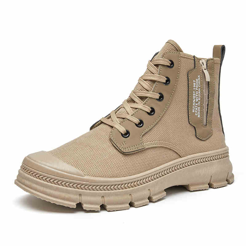 Men's High-Top Side Zipper Hiking Work Boots Thickened Shoes
