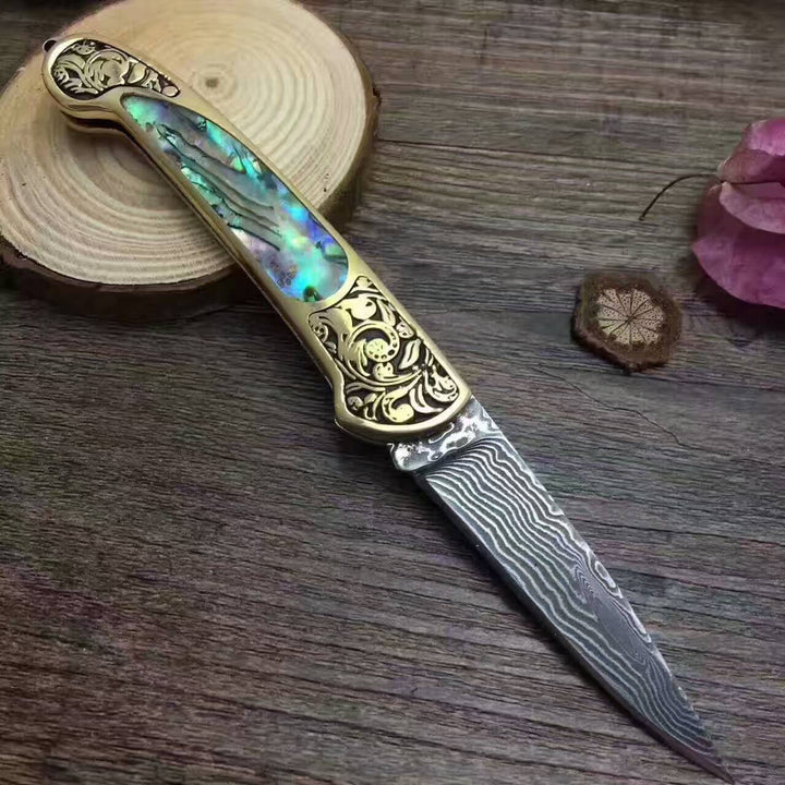 Camping Hunting Folding Survival Combat Knife With Natural Shell